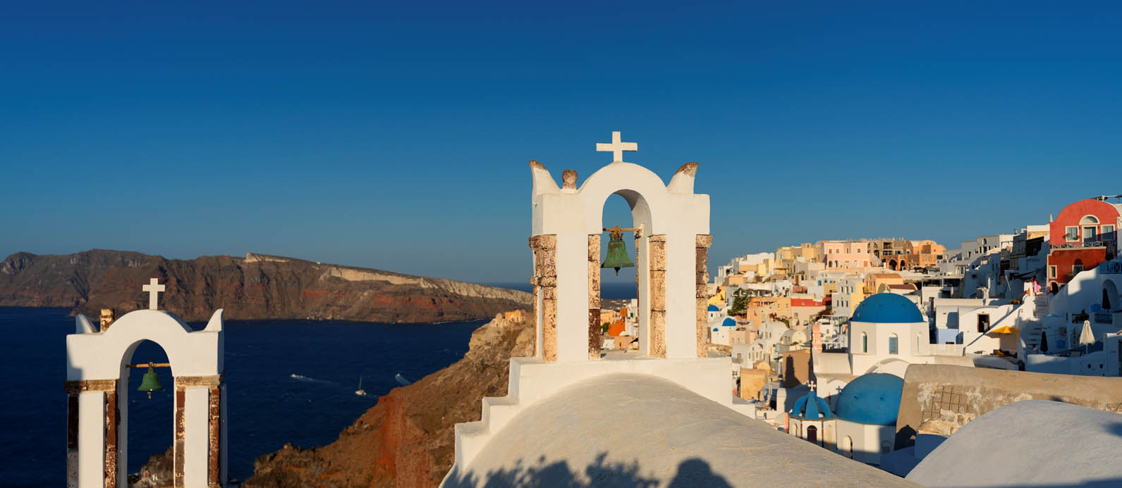 Panoramic view in Oia in the morning